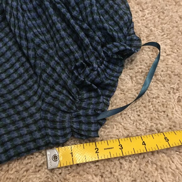 Checkered Chiffon Ruched Puff Sleeve Milkmaid Blouse - Picture 11 of 12